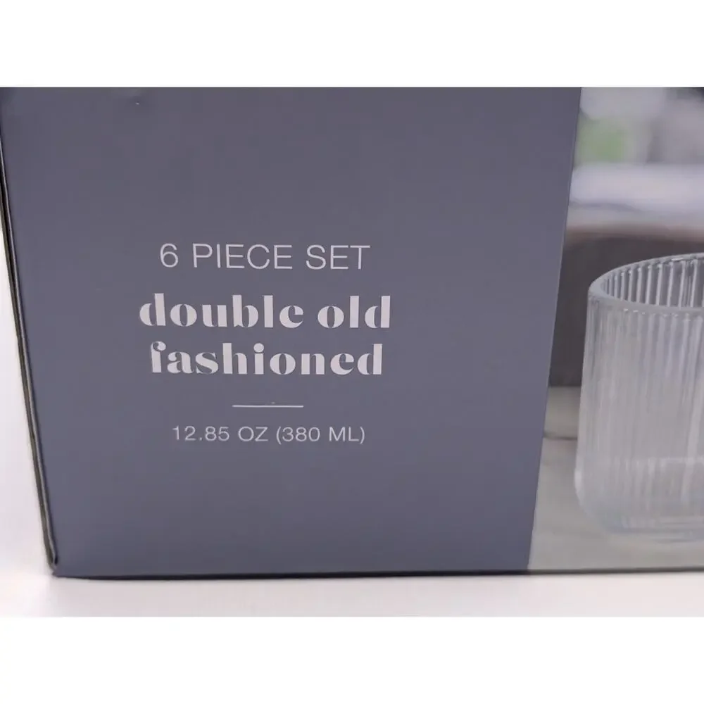 Dwell Studio 6 Pc Ribbed Double Old Fashioned Glass Set 12.85 Oz NIB